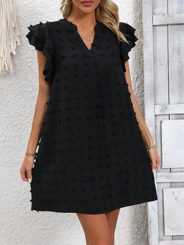 Women's Notched V-Neck Short Flying Sleeve Mini Dress