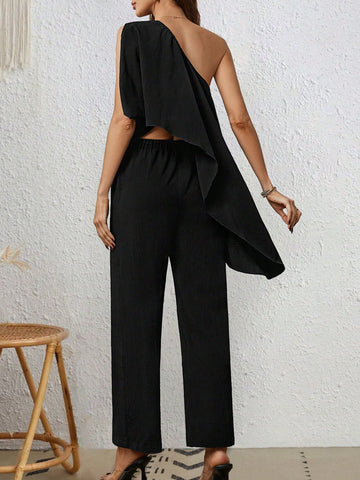 Women's Oblique Shoulder Long Top And Pants Set