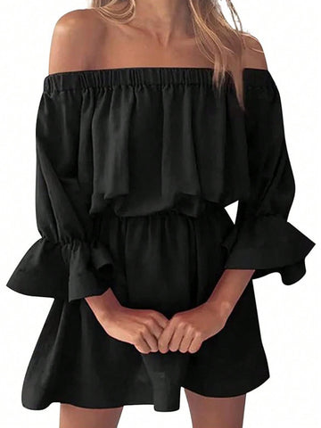 Women's Off Shoulder Flare Sleeve Dress