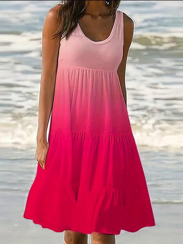 Women's Ombre Round Neck Sleeveless Dress