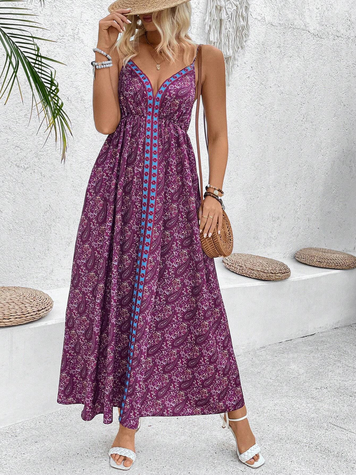 Women's Paisley Printed Spaghetti Strap Maxi Dress