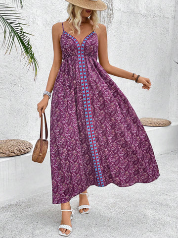 Women's Paisley Printed Spaghetti Strap Maxi Dress