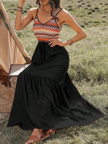 Women's Patchwork Bohemian Style Dress (Random Prints)