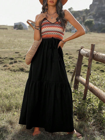 Women's Patchwork Bohemian Style Dress (Random Prints)