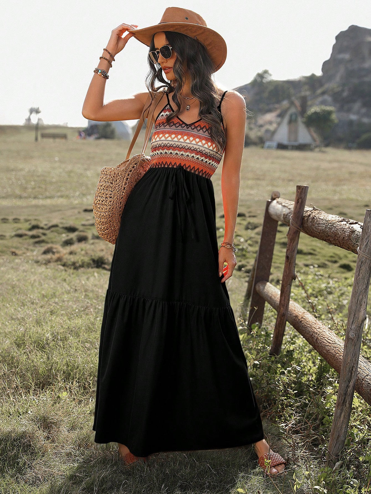 Women's Patchwork Bohemian Style Dress (Random Prints)