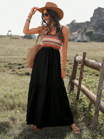 Women's Patchwork Bohemian Style Dress (Random Prints)
