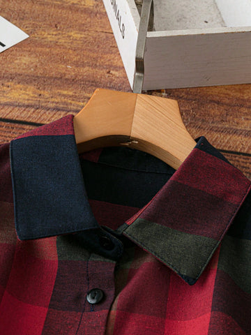 LUNE Women's Plaid Long Sleeve Single-Breasted Casual Shirt, Autumn