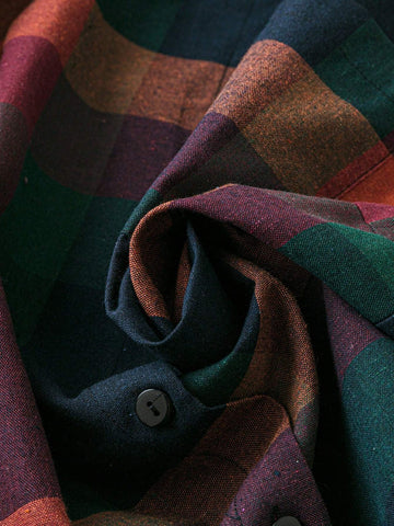 LUNE Women's Plaid Print Casual Long Sleeve Shirt