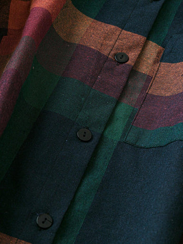 LUNE Women's Plaid Print Casual Long Sleeve Shirt