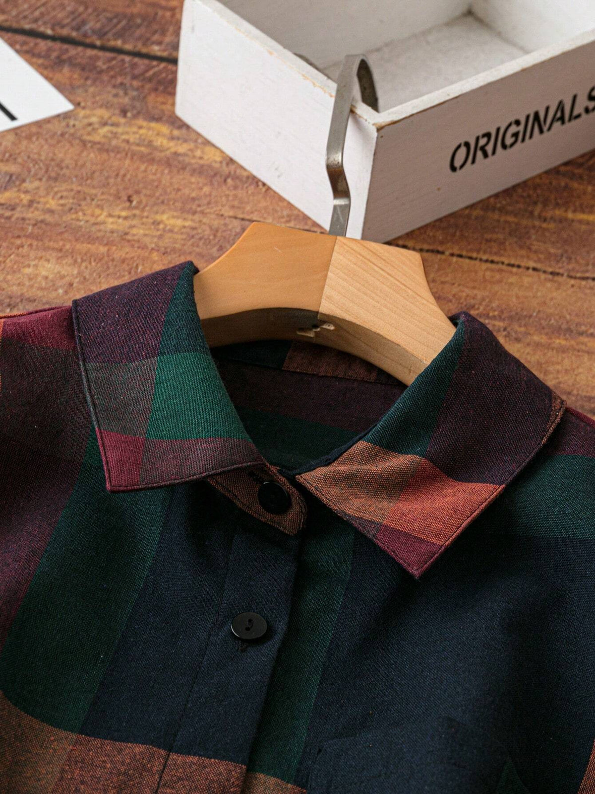 LUNE Women's Plaid Print Casual Long Sleeve Shirt