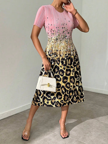 Women's Pleated High Elasticity Printed Dress
