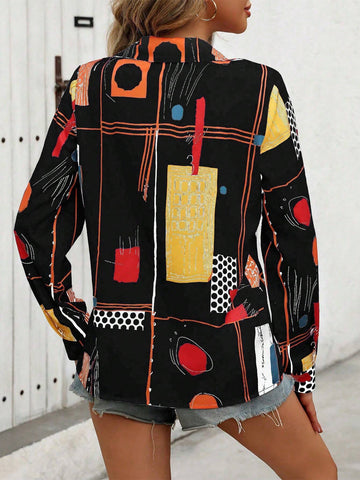 LUNE Women's Polka Dot Print Long Sleeve Single-Breasted Casual Shirt (Random Print), Autumn