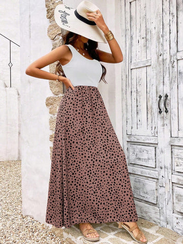 Women's Polka Dot Print Sleeveless Dress With Round Neckline, Summer