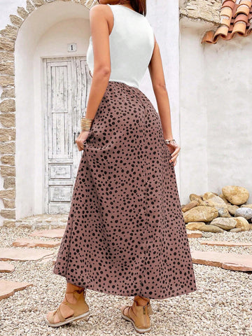 Women's Polka Dot Print Sleeveless Dress With Round Neckline, Summer