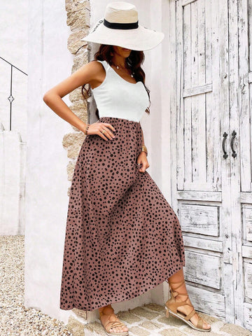 Women's Polka Dot Print Sleeveless Dress With Round Neckline, Summer