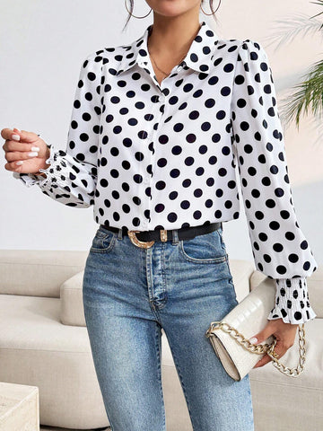 LUNE Women's Polka Dot Printed Simple Daily Shirt