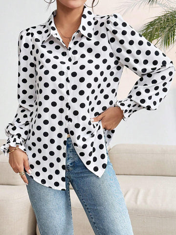 LUNE Women's Polka Dot Printed Simple Daily Shirt