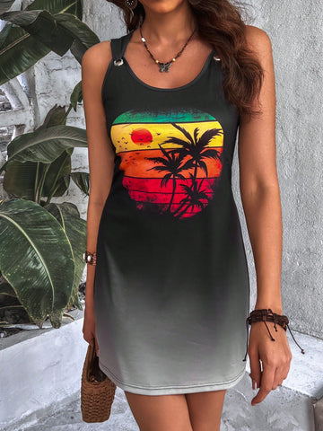 Women's Printed Ombre Sleeveless Dress