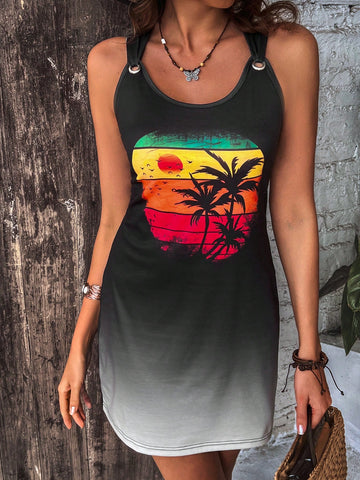 Women's Printed Ombre Sleeveless Dress