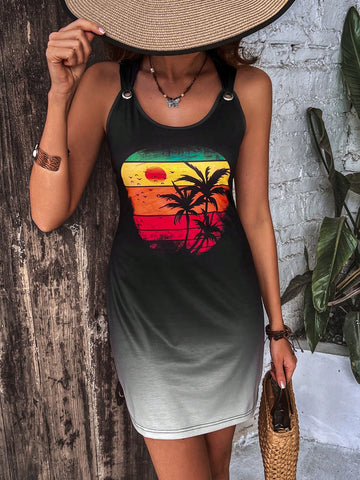 Women's Printed Ombre Sleeveless Dress