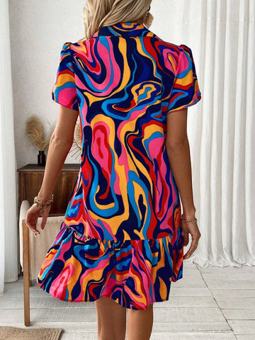 Women's Random Print Summer Ruffle Hem Dress