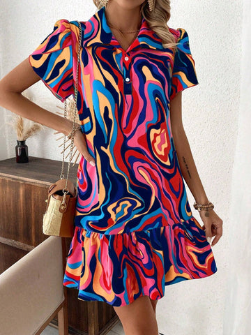 Women's Random Print Summer Ruffle Hem Dress