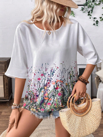 LUNE Women's Random Printed Simple Casual Shirt With Random Floral Patterns