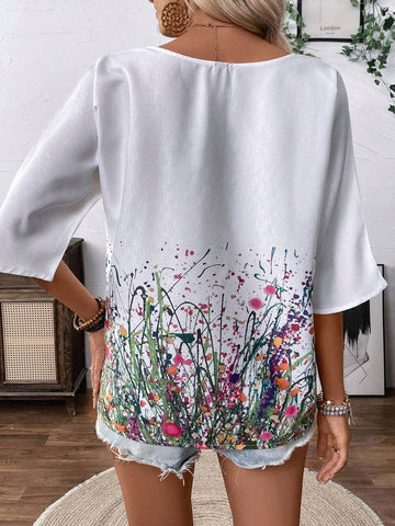 LUNE Women's Random Printed Simple Casual Shirt With Random Floral Patterns