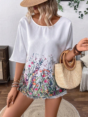 LUNE Women's Random Printed Simple Casual Shirt With Random Floral Patterns