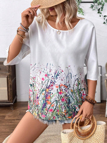 LUNE Women's Random Printed Simple Casual Shirt With Random Floral Patterns