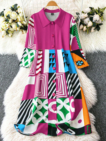 Women's Random Printed Simple Daily Long Sleeve Dress