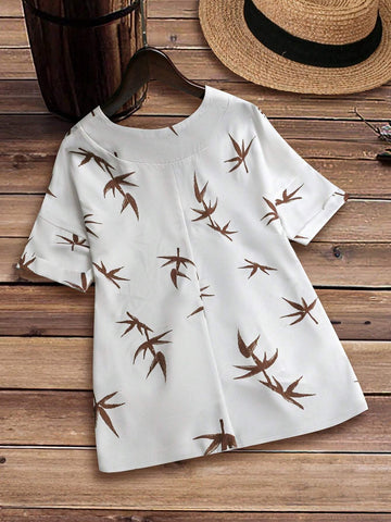 LUNE Women's Random Printed V-Neck Simple Daily Blouse