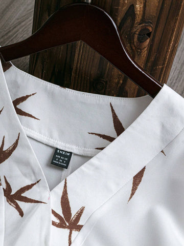 LUNE Women's Random Printed V-Neck Simple Daily Blouse