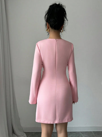 Women's Regular Crew Neck Long Sleeve Apricot Dress