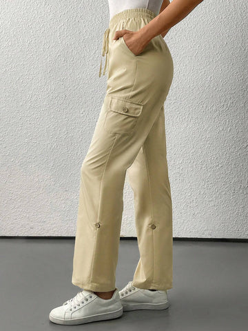 LUNE Women's Regular Khaki Color Pants With Pockets