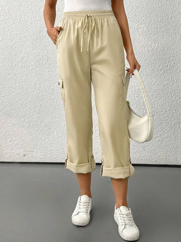 LUNE Women's Regular Khaki Color Pants With Pockets