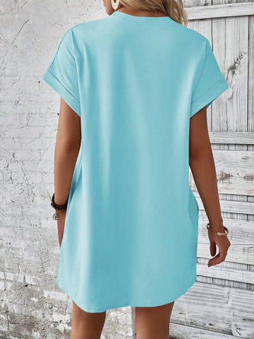 Women's Round Neck Batwing Sleeve Solid Color Maxi Dress