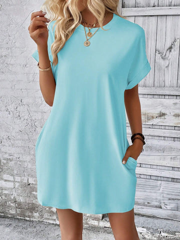 Women's Round Neck Batwing Sleeve Solid Color Maxi Dress