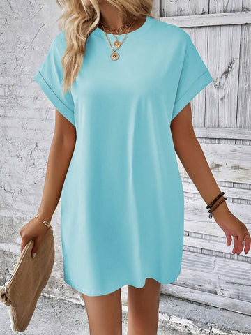 Women's Round Neck Batwing Sleeve Solid Color Maxi Dress