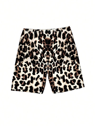 Women's Round Neck Letter Printed Short Sleeve T-Shirt And Leopard Print Shorts Summer Outfits, 2pcs/Set