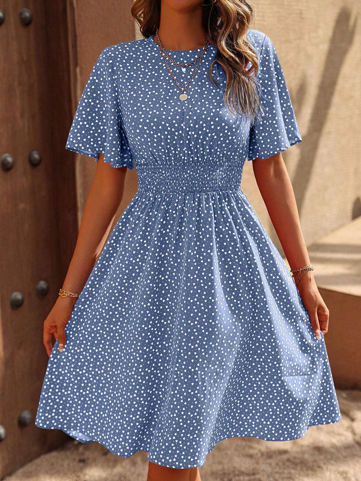Women's Short Sleeve Round Neck Summer Maxi Dress With All-Over Print