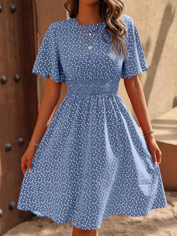 Women's Short Sleeve Round Neck Summer Maxi Dress With All-Over Print