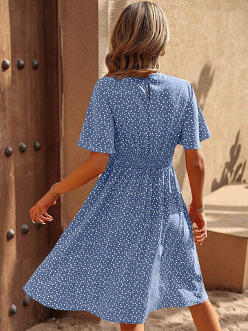 Women's Short Sleeve Round Neck Summer Maxi Dress With All-Over Print