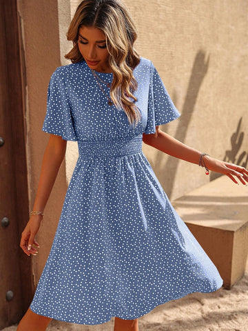 Women's Short Sleeve Round Neck Summer Maxi Dress With All-Over Print