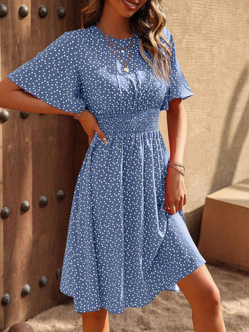 Women's Short Sleeve Round Neck Summer Maxi Dress With All-Over Print