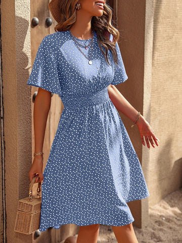 Women's Short Sleeve Round Neck Summer Maxi Dress With All-Over Print