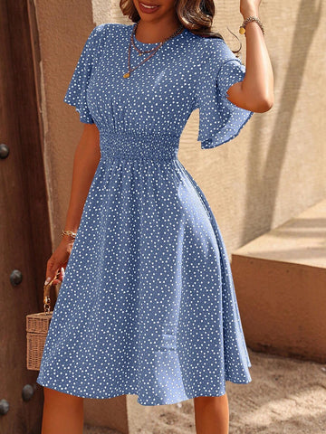 Women's Short Sleeve Round Neck Summer Maxi Dress With All-Over Print