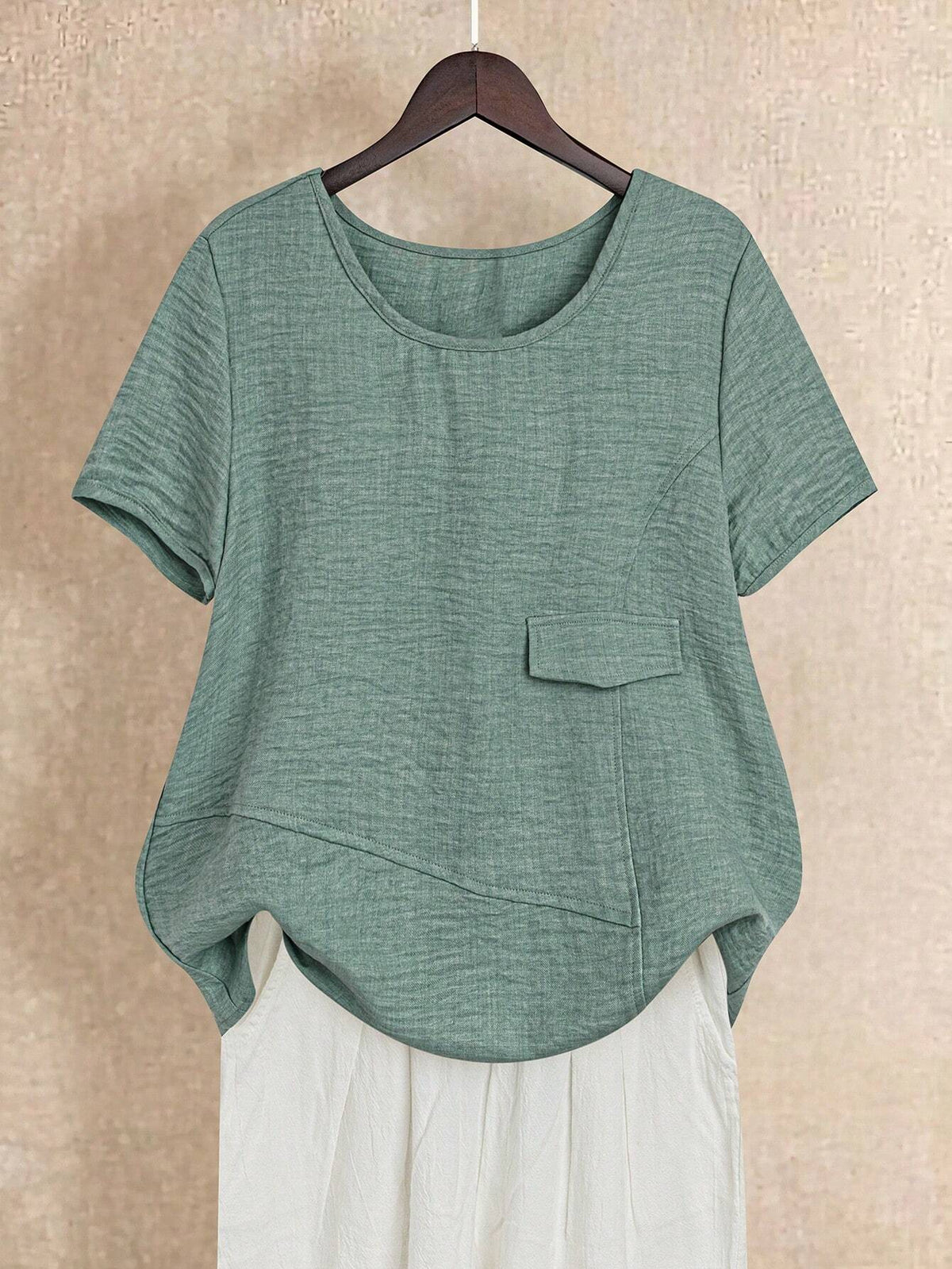 LUNE Women's Short Sleeve Shirt With Pocket And Decorative Stitching