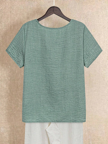 LUNE Women's Short Sleeve Shirt With Pocket And Decorative Stitching