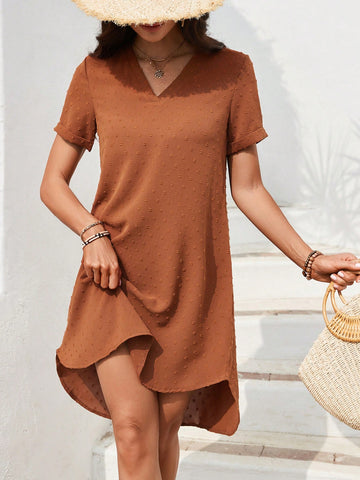 Women's Short Sleeve V-Neck High Low Hem Dress